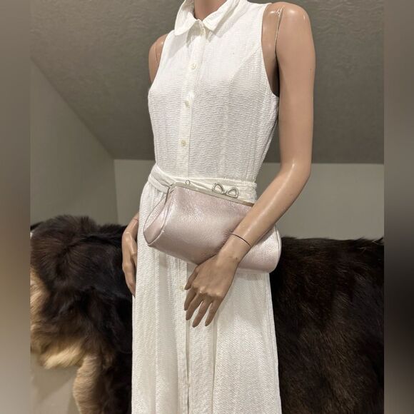 Metallic Pink Cowhide Leather Bowknot Shaped Kisslock Baguette Bag & Multi Use - Picture 10 of 16